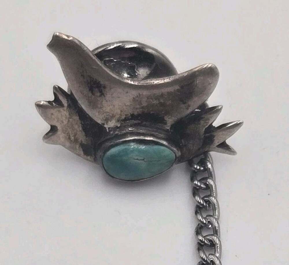 Vintage Artisan Bird with Nest Sterling Genuine Turquoise Egg Pin Or Tie Tack